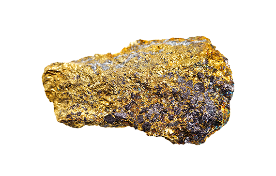 This image shows a piece of gold ore. The rock has a metallic yellowish-golden color, which is characteristic of gold. The texture appears rough and uneven, typical of natural gold embedded in rock.